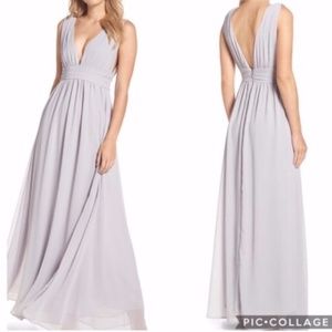 LULUS Plunging V Neck Chiffon Gray Gown